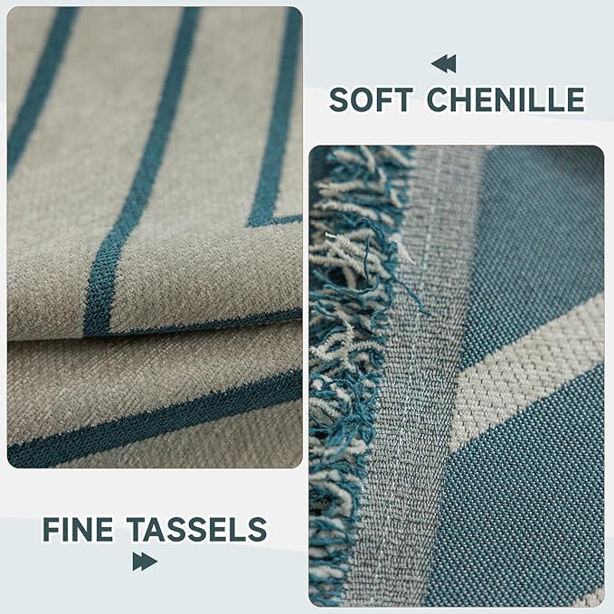 VClife Boho Farmhouse Couch Cover 71''x134'', 1 pc Washable Sofa Covers for 3 Cushion Couch Sofa Kids Soft Chenille Beige Green Herringbone Home Decor Couch Covers for Bed Sofa Living Room Slipcover