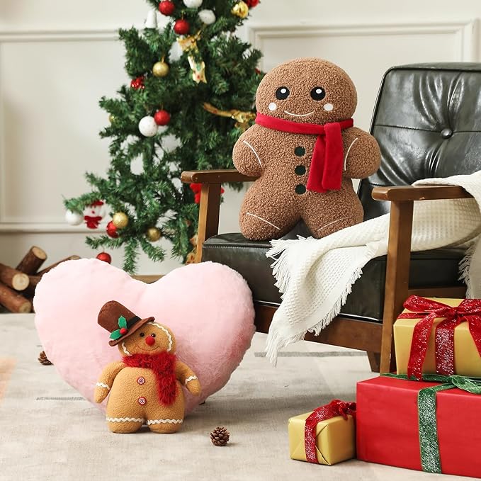 YRXRUS Christmas Gingerbread Man Pillows, Gingerbread Throw Pillows for Christmas Decorations, Cute Pillow for Party Gifts, Xmas Pillow 12x16 Inches
