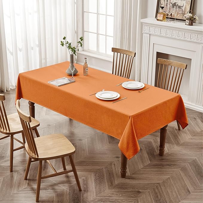 BALCONY & FALCON Rectangle Tablecloth Jacquard Style Water Resistant Table Cover for Autumn Fall Harvest Halloween Thanksgiving Party Dining Kitchen (Pumpkin, 55 x 71 inch)
