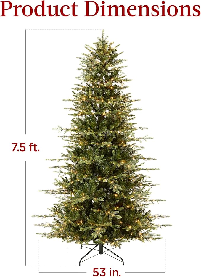 Best Choice Products 7.5ft Pre-Lit Artificial Aspen Slim Christmas Tree, Noble Holiday Décor w/ 2,136 Branch Tips, 2-in-1 Multicolor LED Lights, Cordless Connection, Metal Stand