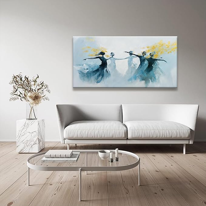 TAIJXAGSG Abstract Wall Art For Living Room Canvas Wall Art Decor Blue And White Dancer Wall Art Paintings Abstract Wall Decor Artwork Bedroom Bathroom Office Home Wall Decor Can Be Hung 24" X 48"