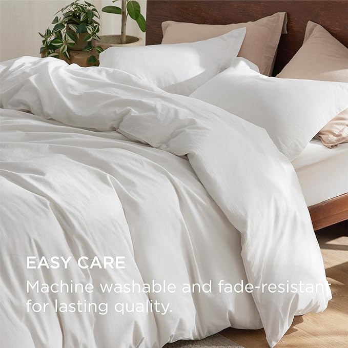 Bedsure 100% Washed Cotton Duvet Cover Oversized King - Natural White Minimalist Cotton Duvet Cover Linen Like - GentleSoft™ Plain Simple Bedding (Natural White, Oversized King, 120"x98")