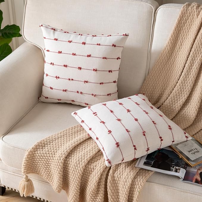Caflife Boho Fall Throw Pillow Covers 20x20 inches Beige and Rust, Set of 2 Modern Farmhouse Decorative Pillow Covers for Couch Bed, Living Room