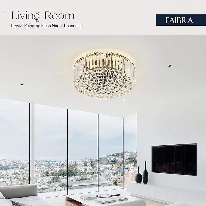 17.3" Black K9 Crystal Raindrop Flush Mount Ceiling Light, Modern Chandelier, Round Luxury Light Fixture for Dining Room, Bedroom, Hallway, Kitchen Island & Living Room