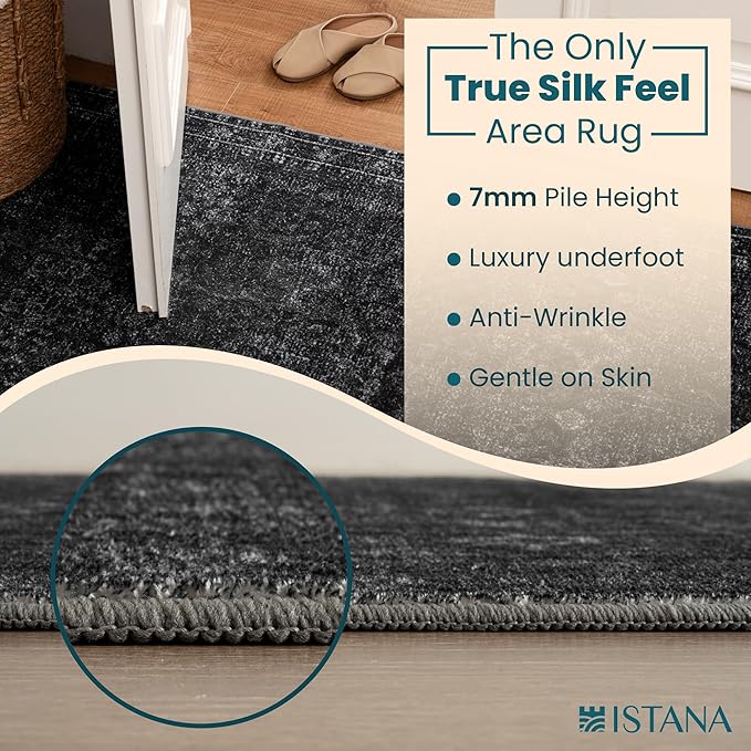 Istana 5x7 Area Rug - Black Rugs for Living Room 5x7 - Foldable Rugs for Bedroom - Stain Resistant Washable Rug - Eco-Friendly Boho Area Rugs - Easy to Clean Living Room Rug