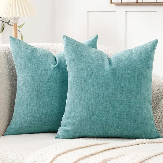 Jepeak 18x18 Inch Decorative Chenille Throw Pillow Covers, Pack of 2 Cozy Concise Pillow Cases Soft Farmhouse Modern Square Cushion Cover for Sofa Couch Bed Home Decor, Turquoise