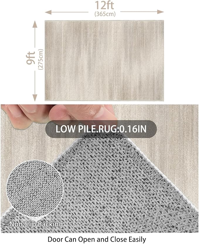 Enkor Area Rugs 9x12 Washable Non Slip Abstract Soft Rugs for Living Room Bedroom, Modern Mat for Kitchen Entryway Beige & Grey