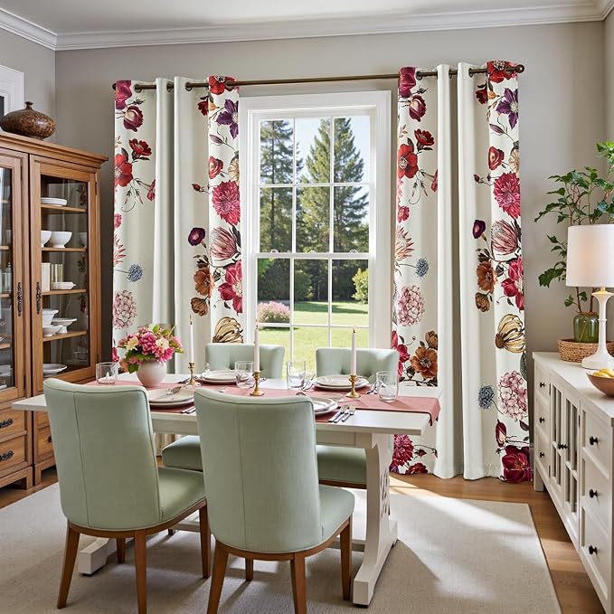 jinchan Hannah Floral Blackout Curtains with Retro Vintage Flower Print Drapes for Bedroom Living Room Fall Decor Winter Window Curtains Room Darkening 84 Inches Length 2 Panels with Grommet Eggshell