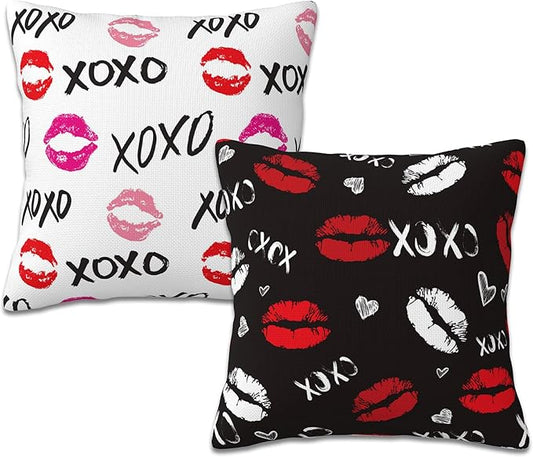 XOXO Throw Pillow Covers Set of 2 Red Lips Pillow Covers 18x18 Inch Modern Farmhouse Home Decorative Pillow Cases Cushion Cover for Sofa Living Room Office
