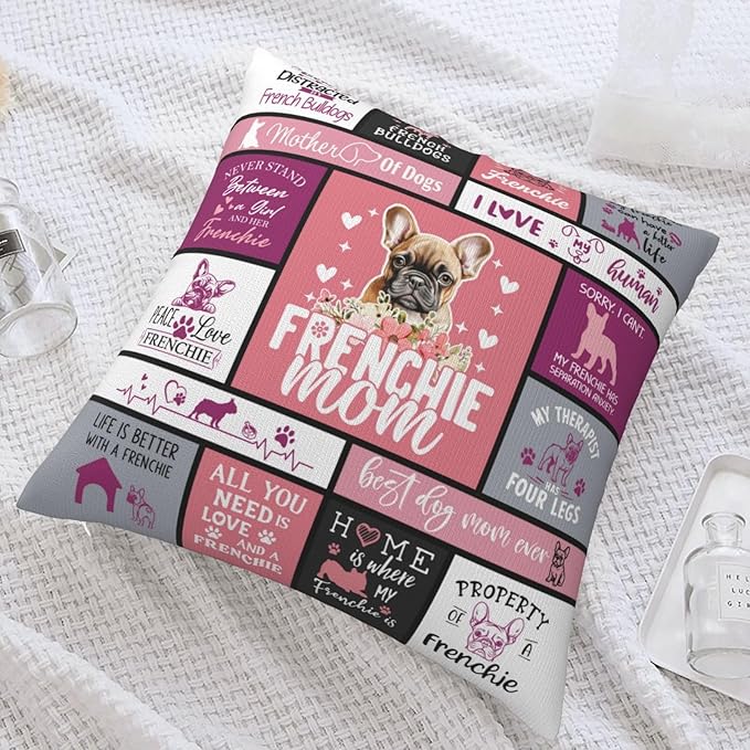 Christmas French Bulldog Gifts for Women, Frenchie Gifts for Women Christmas, Best Frenchie Mom Gift for Xmas, Birthday, Dog Mom Gift for French Bulldog Lovers Throw Pillow Cover 18x18 Inches