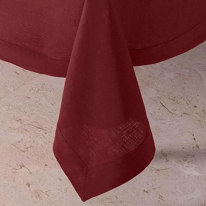 D'Moksha Homes Linen Tablecloth for Rectangle Tables 60 x 132 Inch - 100% Pure Linen Dark Red Table Cloth - Machine Washable Cloth Tablecloth for Fall, Thanksgiving, Christmas, Holiday