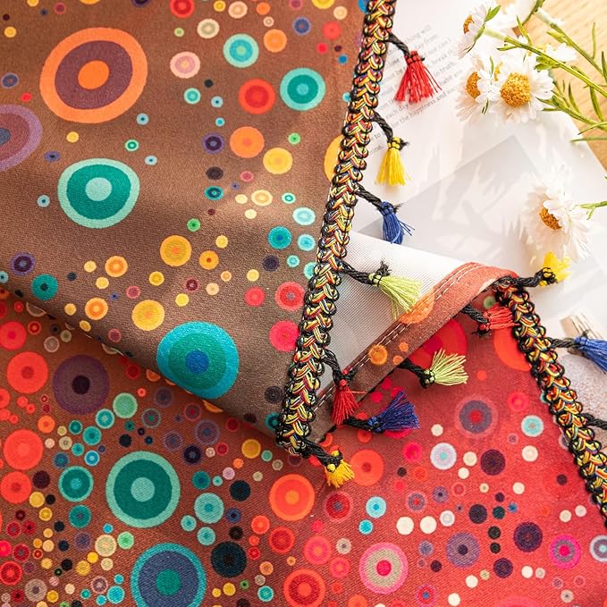 Boho Curtains Geometric Light Filtering Semi-Blackout Window Curtains 96 Inches Long Rod Pocket Drapes for Living Room 2 Panels-Dot Colorful