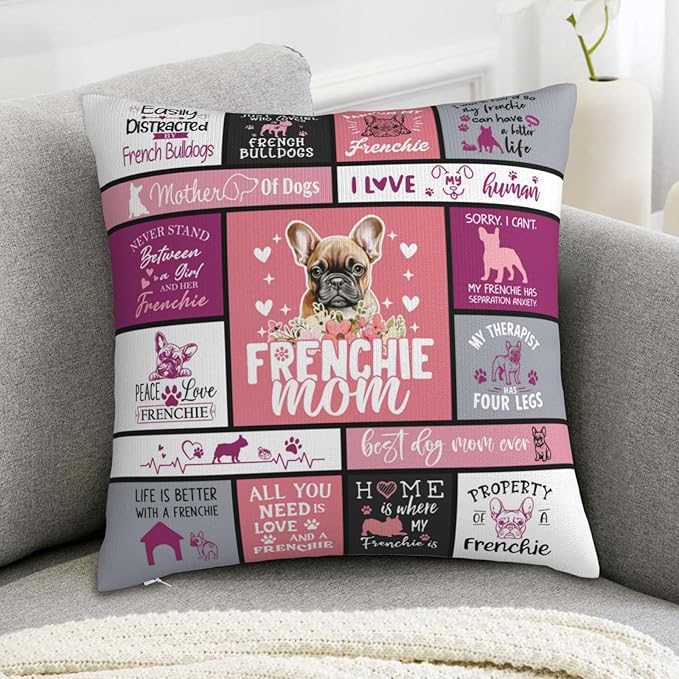 Christmas French Bulldog Gifts for Women, Frenchie Gifts for Women Christmas, Best Frenchie Mom Gift for Xmas, Birthday, Dog Mom Gift for French Bulldog Lovers Throw Pillow Cover 18x18 Inches