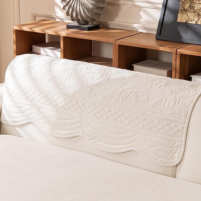 Couch Cover for 1 Cushion, Velvet Fleece Vintage Sofa Slipcovers for Armrest Headrest, Non-Slip Armchair Sofa Slipcovers, Recliner Couch Protector for Pet Washable, White, 36"X36",(Only 1 Pcs)