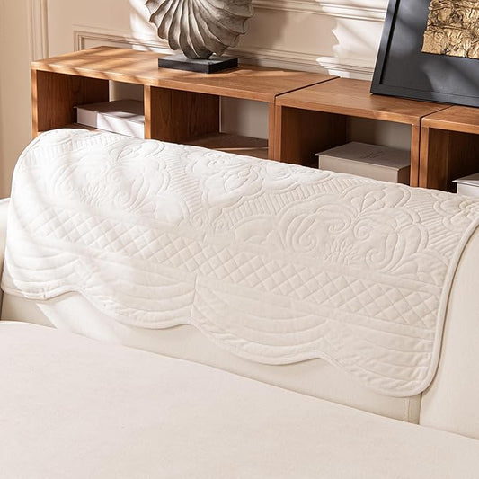 Couch Cover for 1 Cushion, Velvet Fleece Vintage Sofa Slipcovers for Armrest Headrest, Non-Slip Armchair Sofa Slipcovers, Recliner Couch Protector for Pet Washable, White, 36"X36",(Only 1 Pcs)