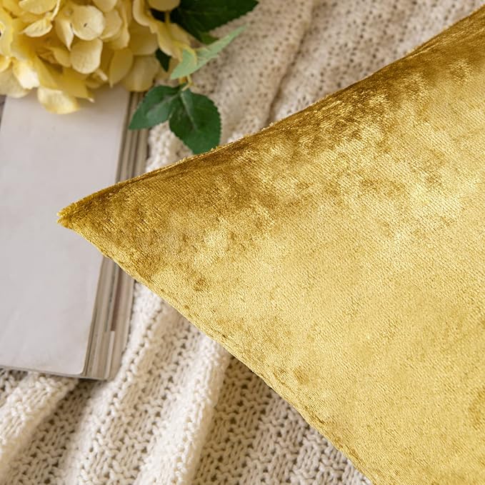 MIULEE Pack of 2 Golden Velvet Throw Pillow Covers 12x20 Inch Soft Solid Decorative Set Lumbar Fall Cushion Cases for Couch Sofa Bedroom