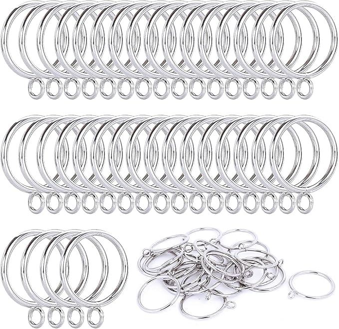 42 PCS Curtain Rings, 1.5 Inch Metal Curtain Drape Sliding Eyelet Rings-Hanging Rings for Curtains and Rods, Fits Up to 1 1/4-Inch Rod, Silver(Clips Not Included)