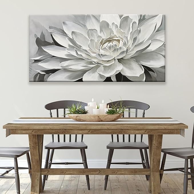 TAIJXAGSG Wall Art Living Room Flower White Wall Art Modern Canvas Art Wall Decor lotus Home Wall Decor Suitable For Bedroom Apartment Office Can Be Hung 24" X 48"