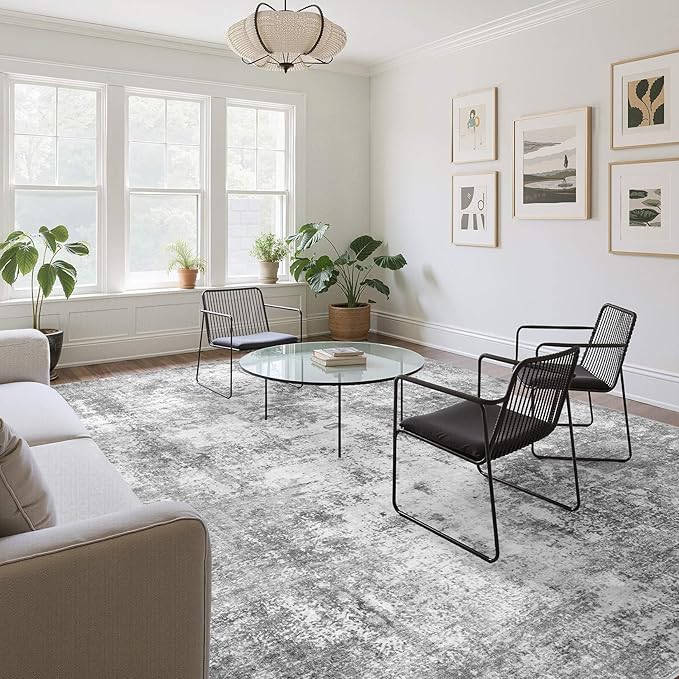 Washable 10X12 Area Rug: Modern Abstract Soft Non-Slip Indoor Rugs - Low Pile Stain Resistant Foldable Rug for Living Room Bedroom Dining Room Playroom Office(Grey,10'x12')