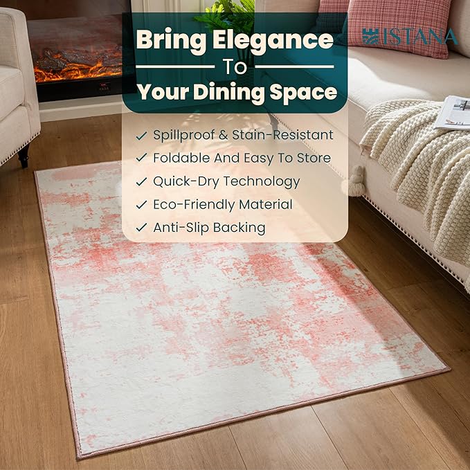 Istana 3x5 Area Rug - Pink Modern Rugs for Living Room 3x5 - Foldable Rugs for Bedroom/Living Room Rug - Stain Resistant Washable Rug - Eco-Friendly Small Area Rugs