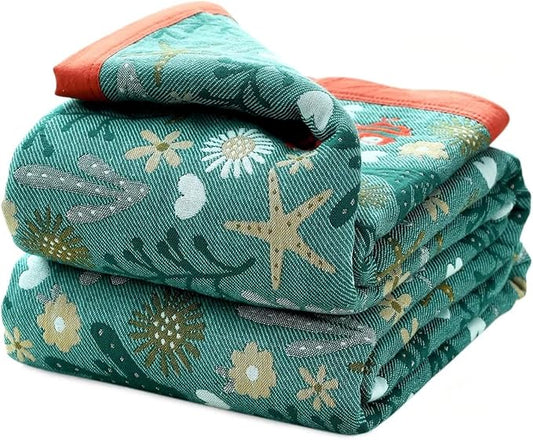 Boho Throw Blanket for Bed 100% Cotton Ultra Soft Rustic Quilt Fall Blanket Floral Printed Farmhouse Decor Bed Blankets,80"×90" All Season Rustic Throw for Sofa Couch Chair