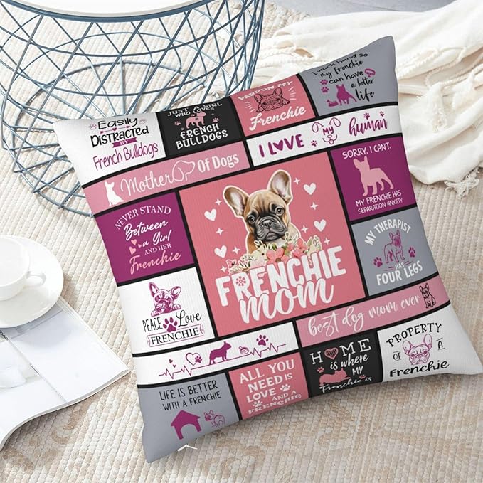 Christmas French Bulldog Gifts for Women, Frenchie Gifts for Women Christmas, Best Frenchie Mom Gift for Xmas, Birthday, Dog Mom Gift for French Bulldog Lovers Throw Pillow Cover 18x18 Inches