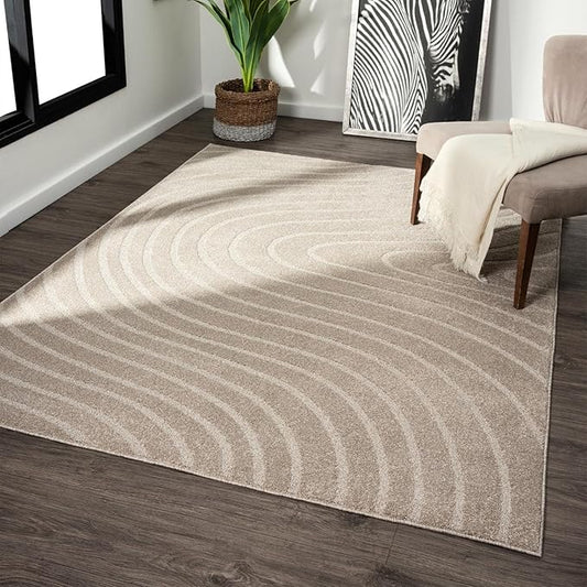 LUXE WEAVERS Modern Geometric Wave Beige 5x7 Area Rug