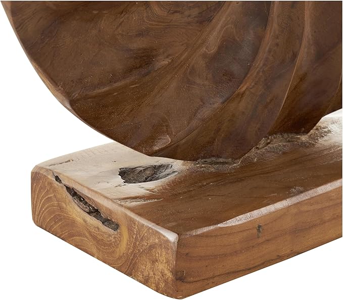 Deco 79 Teak Wood Abstract Handmade Decorative Sculpture Dimensional Circular Home Decor Statue with Center Cutout, Accent Figurine 16" x 5" x 17", Brown