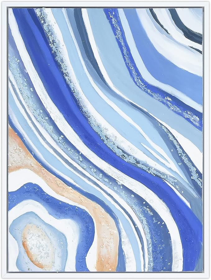 Empire Art Direct Abstract Wall Art Textured Hand Painted Canvas by Martin Edwards, White Frame, 40" x 30", Blue Elixer