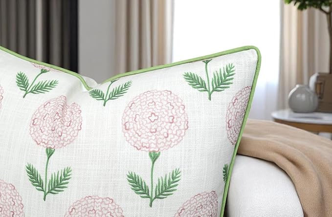 Konkan Floral Printed Decorative Square Accent Throw Pillow Cover - Decor for Living Room, Sofa, Chair, Patio, Car, Balcony, Bench, Porch, Nursery, Office, Bedroom - 20x20 Inches, Pink