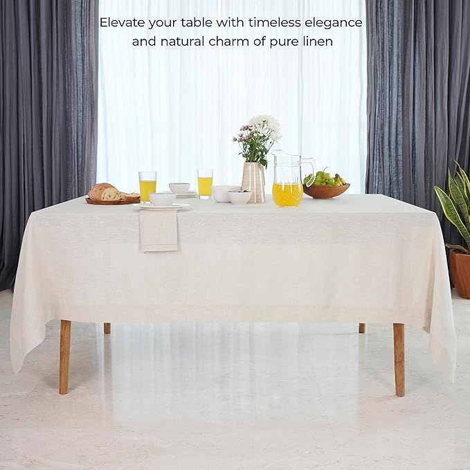 D'Moksha Homes Linen Tablecloth 60 x 102 Inch - 100% Pure Linen Light Natural Table Cloth for Rectangle Tables - Machine Washable Cloth Tablecloth for Fall, Thanksgiving, Christmas, Holiday