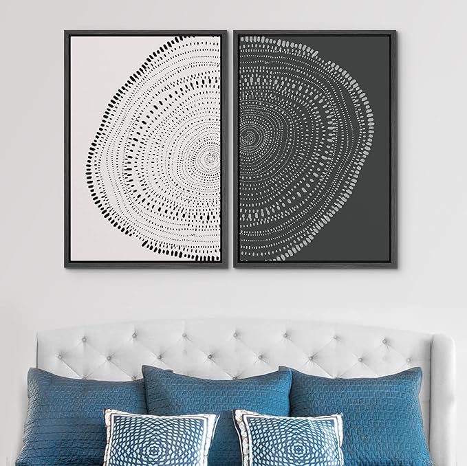 SIGNWIN Framed Canvas Print Wall Art Set Spiral Dot Pattern Wood Tree Rings Abstract Shapes Illustrations Modern Art Decorative Nordic Multicolor for Living Room, Bedroom, Office - 16"x24"x2 Black