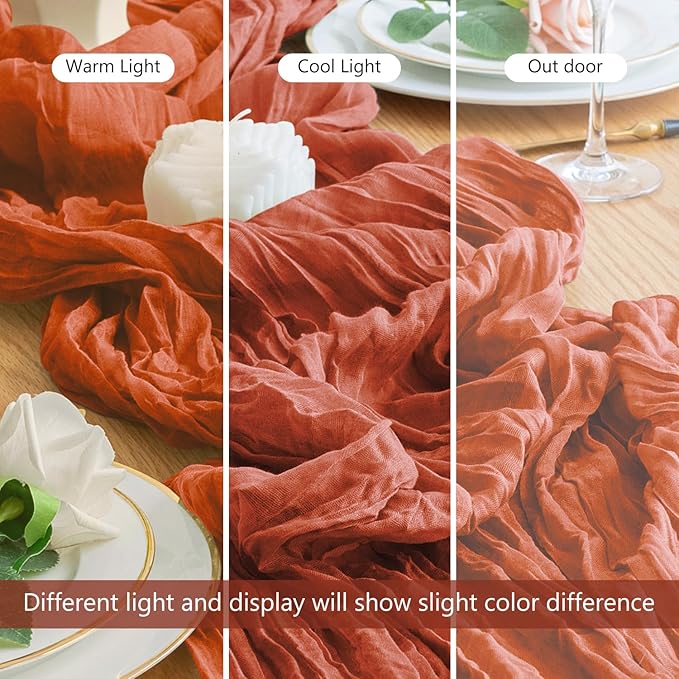 Wokceer Cheesecloth Table Runner 6Pack 10FT Terracotta Fall Cheese Cloth Table Runner Boho Gauze for Party Thanksgiving Long Rustic Sheer Runners for Baby Bridal Shower Wedding Easter