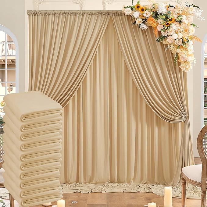 50ftx10ft Wrinkle Free Beige Backdrop Curtains for Parties, 10 Panels 5x10ft Thick Polyester Backdrop Drapse for Weddings Birthday Photography Background Curtains