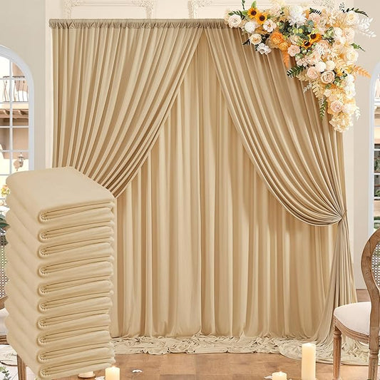50ftx10ft Wrinkle Free Beige Backdrop Curtains for Parties, 10 Panels 5x10ft Thick Polyester Backdrop Drapse for Weddings Birthday Photography Background Curtains