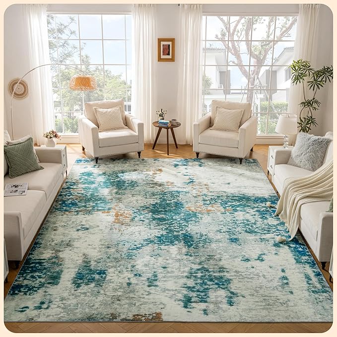 Istana Living Room Rug 10x14 - Green 10 x 14 Area Rug - Foldable Machine Washable Area Rugs 10x14 - Stylish 10x14 Area Rugs Boho - Stain Resistant Washable Rug 10x14