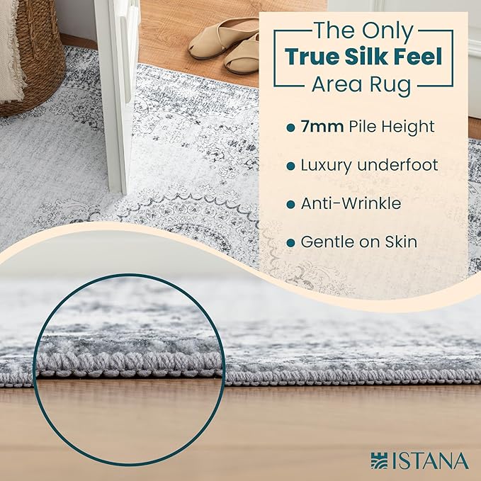 Istana 6x9 Area Rug - Grey/Gold Rugs for Living Room 6x9 - Foldable Boho Rugs for Bedroom - Stain Resistant Washable Rug - Eco-Friendly Area Rugs - Easy to Clean Living Room Rug