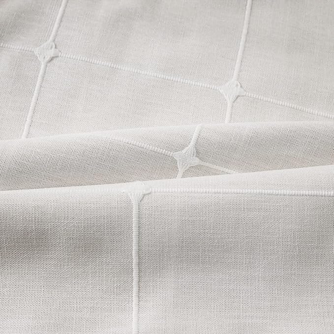 Sutuo Home Boho Curtain for Bedroom 96 Inch Length, Light Filtering Country Farmhouse Vintage Chic Tassels Window Treatment Bohemian Grid Drape for Decor 1 Panel 52" W x 96" L, Cream White Plaids