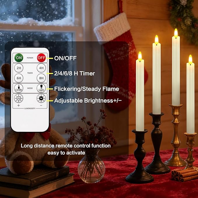 Rechargeable Flameless Taper Candles with Charging Base, LED Candles Battery Operated with Remote Timer, Flameless Candlesticks for Wedding Party Halloween Christmas Decorations(6 Pack Ivory)
