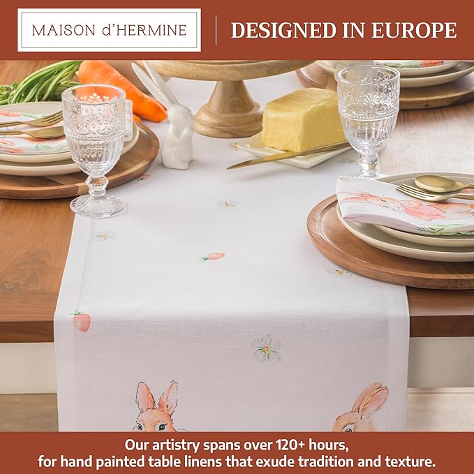 Maison d'Hermine Table runner 100% Cotton Double Layer Table Runners 72 inches long Decorative for Home Kitchen Dining Party Baby Shower Wedding Bridal Shower Spring Summer (Bunny Party, 14.50" x 72")