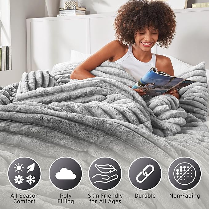Intelligent Design Twin Comforter Set, Plush Bedding, Microfiber Reverse, 2 Piece, Lightweight, Super Soft Ribbed Velvet Comforter 1 Sham, All Season Fluffy Bed Set, Avril, Twin/Twin XL Grey Ombre