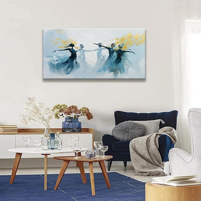 TAIJXAGSG Abstract Wall Art For Living Room Canvas Wall Art Decor Blue And White Dancer Wall Art Paintings Abstract Wall Decor Artwork Bedroom Bathroom Office Home Wall Decor Can Be Hung 24" X 48"