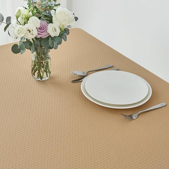 maxmill Weaved Texture Tablecloth Water Resistance Antiwrinkle Spillproof Soft Washable Table Cloth for Dining Room, Buffet Banquet Parties Holiday Dinner, Rectangular 70 x 108 Inch, Beige