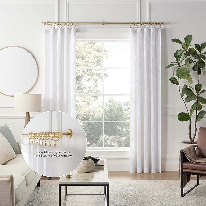 MODE Cambria Designer Series - Premium Easy Glide 18 Count Small Curtain Rings - Metal with Nylon Inserts and Clips - 1 inch Inner Diameter - use for rods 5/8" or Smaller - Brushed Gold