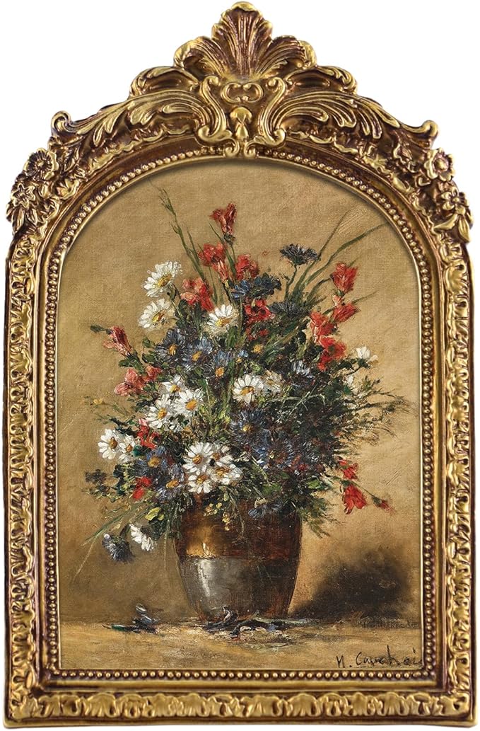 FOLKOR Framed Wall Art for Kitchen Dining Room Bedroom, Wildflower Still Life Oil Paintings Canvas Print with Gold Picture Frame, Vintage Floral Wall Decor for Cottage Rustic Retro Home Office, 5x7