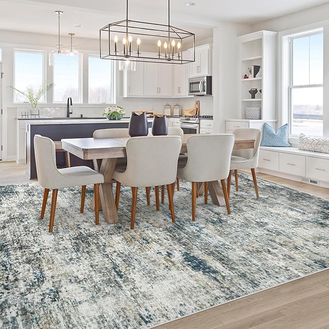 8x10 Washable Area Rug for Living Room: Modern Abstract Rugs Soft Non-Slip Low-Pile Indoor Floor Carpet for Bedroom, Dining Room, Nursery (BlueGreyBrown, 8'x10')