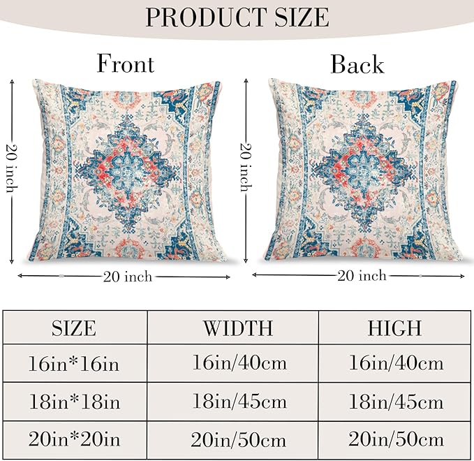 Boho Throw Pillow Covers 20x20 inch Set of 2,Bohemian Vintage Carpet Pattern Antique Ethnic Decor Double Sided Pattern Cushion Cover Soft Pillow Case Living Sofa Room Bed Square Pillow Cover