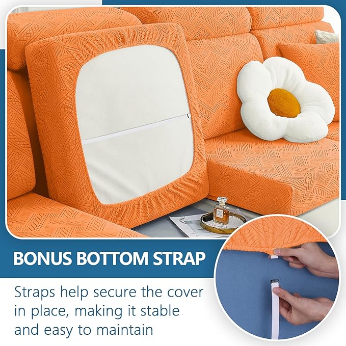 hyha Individual Couch Cushion Covers, Stretch Magic Sofa Seat Cushion Covers Washable, Dog Couch Sofa Slipcover for Pets, Kid with Elastic Bottom(2PC, Orange)