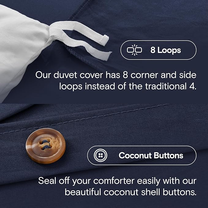 DOZ 100% Long Staple Cotton Duvet Cover Set, Soft Sateen Weave, Smooth, Breathable, Hotel Comfort, 106"x90", 8 Loops, 3pc – 2 Pillowcases 1 Duvet Cover (Sapphire, King/Cal King)