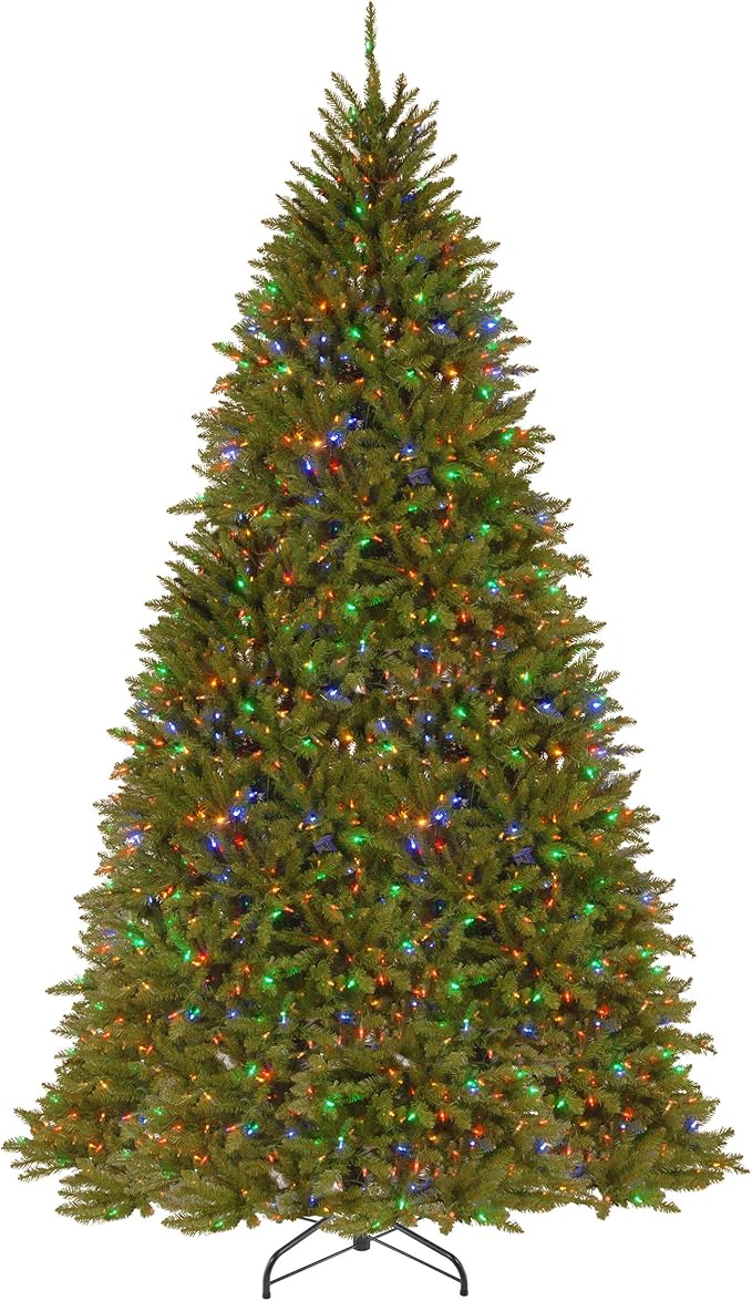 National Tree Company 10 ft Pre-Lit Dunhill Fir Artificial Christmas Tree, 1,200 LED Lights, 5,090 Tips, PowerConnect, Foot Pedal, 10 Light Functions, Includes Stand, Green